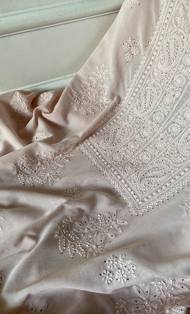 Women's Lakhnavi Handcrafted Mul Cotton Chikankari Kurta And Kurta Dupatta Set - HONC091986