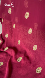 将图像加载到图库查看器中， Women's Lakhnavi Handcrafted Pure Silk Georgette Chikankari Unstitched Kurta And Dupatta Set - HONC0329374