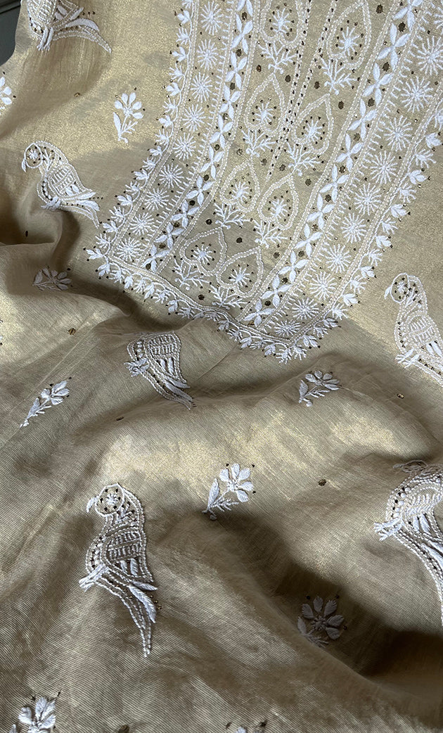 Women's Lakhnavi Handcrafted Tissue Chanderi Unstitched Kurta And Dupatta Set - HONC0306996