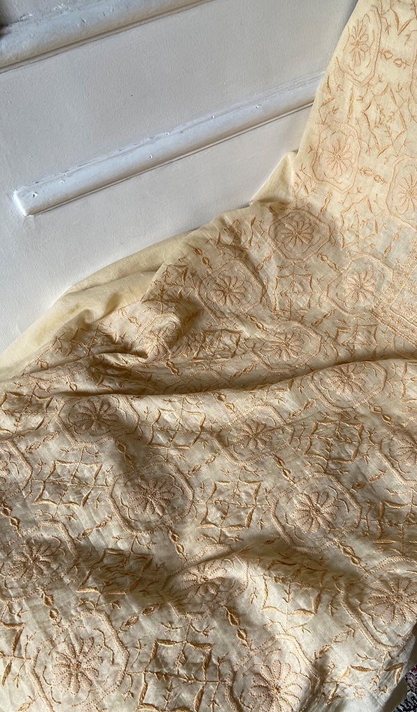 Women's Lucknowi Handcrafted Chanderi Silk Unstitched Chikankari Full Suit Material - HONC0342158