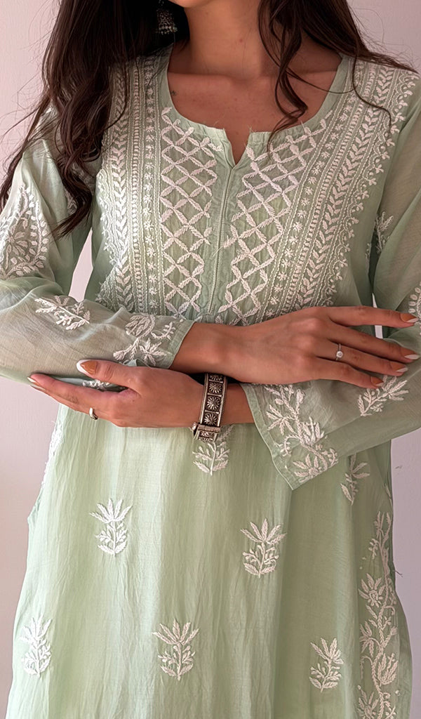 Jiya Women's Lakhnavi Handcrafted Muslin Chikankari Kurti - HONC0367882