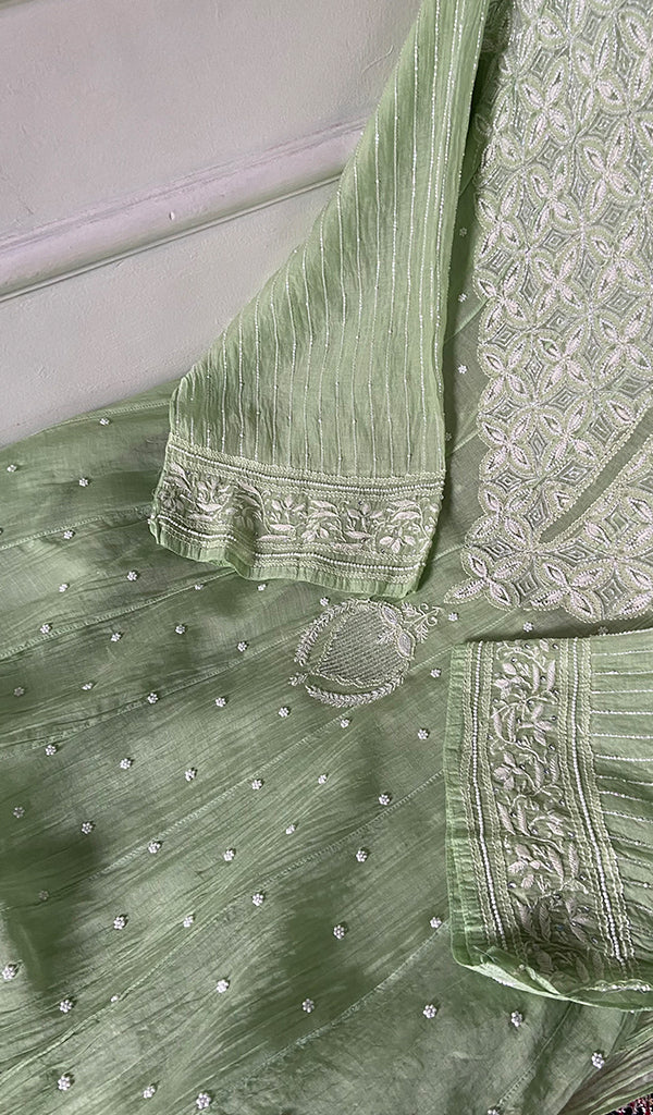 Women's Lakhnavi Handcrafted Mul Chanderi Semi - Stitched Kurta And Dupatta Set - HONC0348596