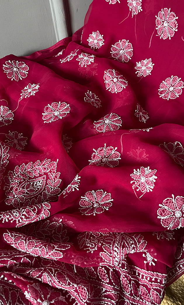 Women's Lucknowi Handcrafted Faux-Georgette Chikankari Suit Material - HONC0311926