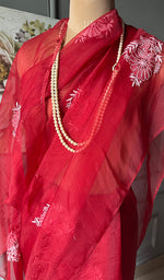 Load image into Gallery viewer, Women&#39;s Lucknowi Handcrafted Pure Organza Silk Chikankari Saree - HONC0230130

