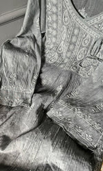 将图像加载到图库查看器中， Women&#39;s Lakhnavi Handcrafted Mul Chanderi Semi - Stitched Kurta And Dupatta Set - HONC0298175
