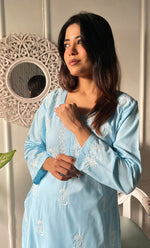 将图像加载到图库查看器中， Women's Lucknowi Handcrafted Cotton Chikankari Kurti - HONC03330811