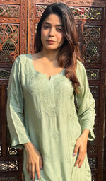 Load image into Gallery viewer, Women&#39;s Lucknowi Handcrafted Muslin Chikankari Kurti - HONC0100897
