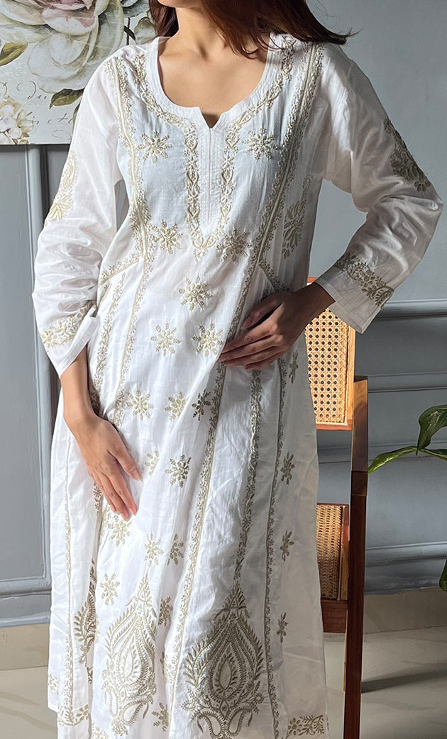 Women's Lucknowi Handcrafted Cotton Chikankari Kurti - HONC0271344