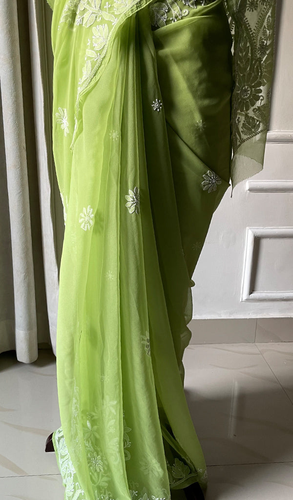 Women's Lucknowi Handcrafted Faux-Georgette Chikankari Saree - HONC0295210