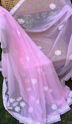 Load image into Gallery viewer, Women&#39;s Lakhnavi Handcrafted Faux-Georgette Chikankari Saree - HONC01782530
