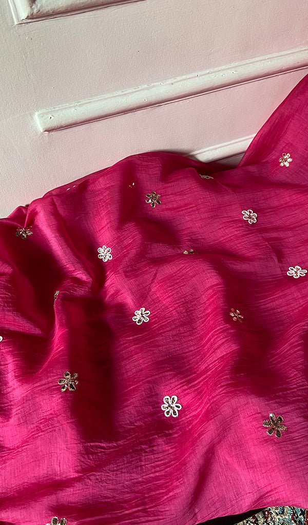 Nyla Women's Lakhnavi Handcrafted Mul Chanderi Unstitched Chikankari Full Suit Material - HONC0352599