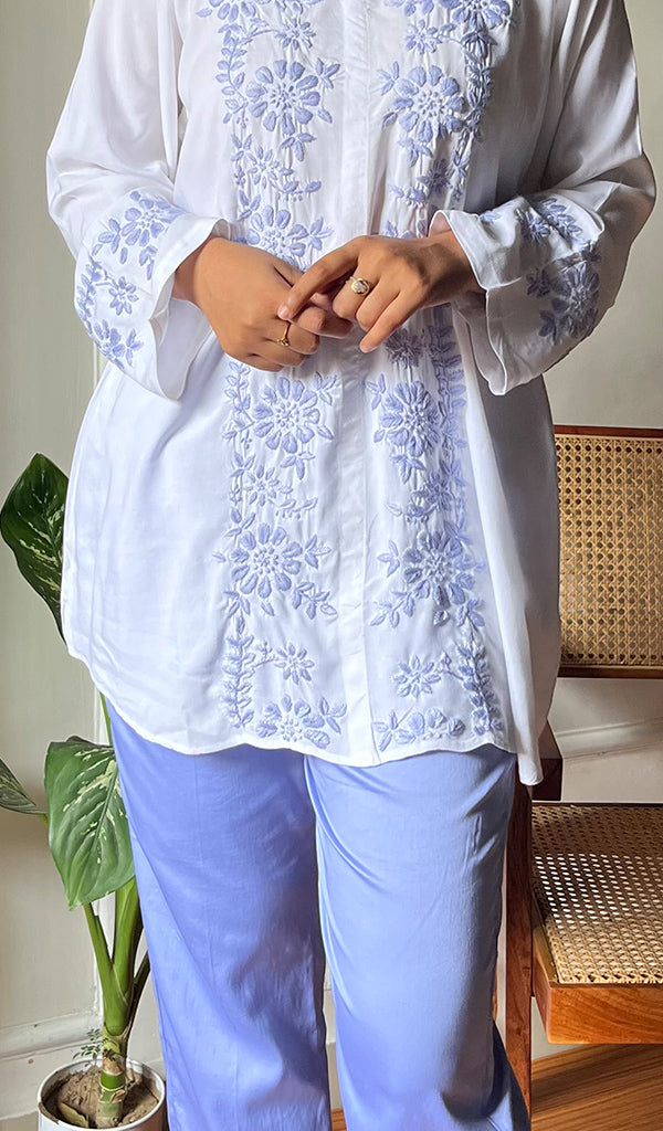 Women's Lakhnavi Handcrafted Modal Cotton Chikankari Top - HONC0288157