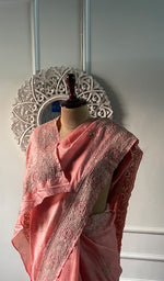 Load image into Gallery viewer, Women's Lakhnavi Handcrafted Tussar Silk Chikankari Saree - HONC0313448