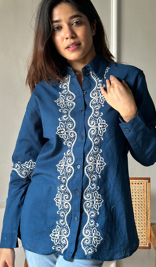 Women's Lucknowi Handcrafted Slub Cotton Chikankari Top - HONC0299058