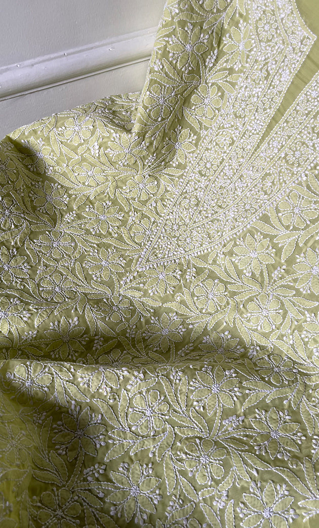 Women's Lakhnavi Handcrafted Unstitched Cotton Chikankari Suit Material - HONC0320309