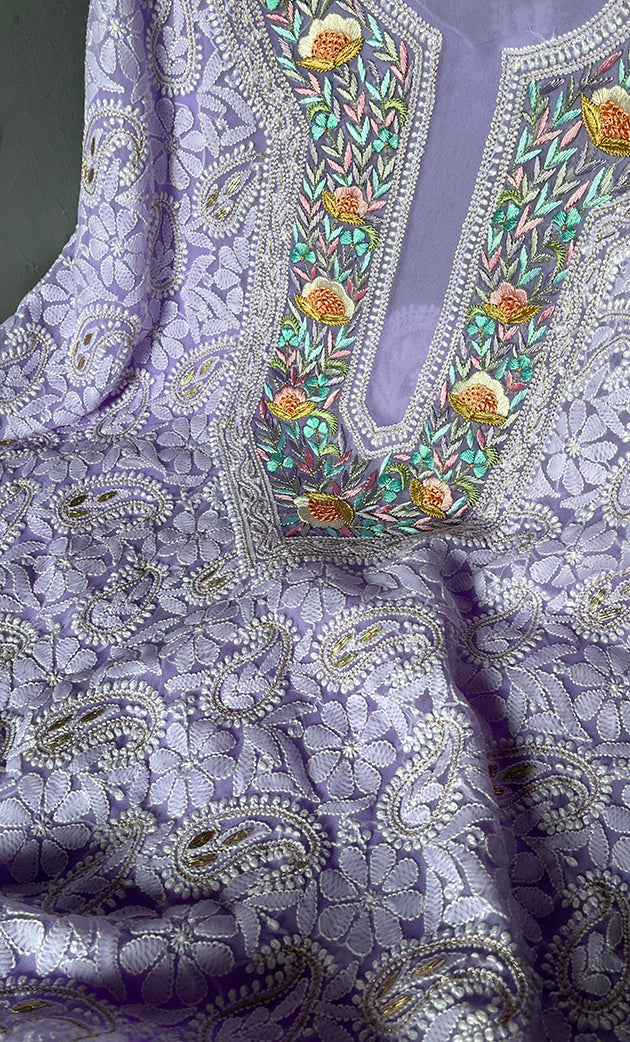 Women's Lucknowi Handcrafted Faux-Georgette Chikankari Suit Material - HONC0291931