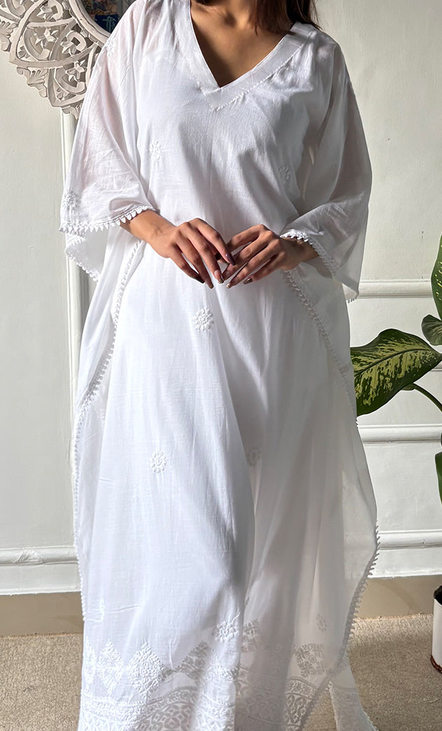 Women's Lucknowi Handcrafted Cotton Chikankari Kaftan - HONC0311104