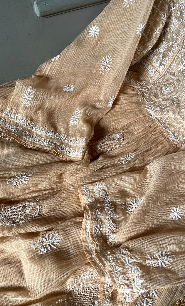 Sehmat Women's Lakhnavi Handcrafted Kota Cotton Semi -Stitched Angrakha And Dupatta Set- HONC0301717