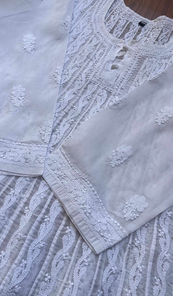 Women's Lakhnavi Handcrafted Cotton Chikankari Anarkali - HONC0276022