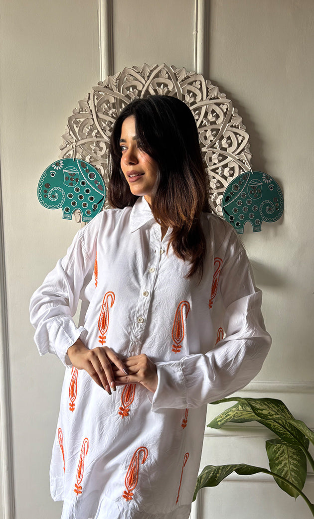 Women's Lakhnavi Handcrafted Cotton Chikankari Top - HONC01550455