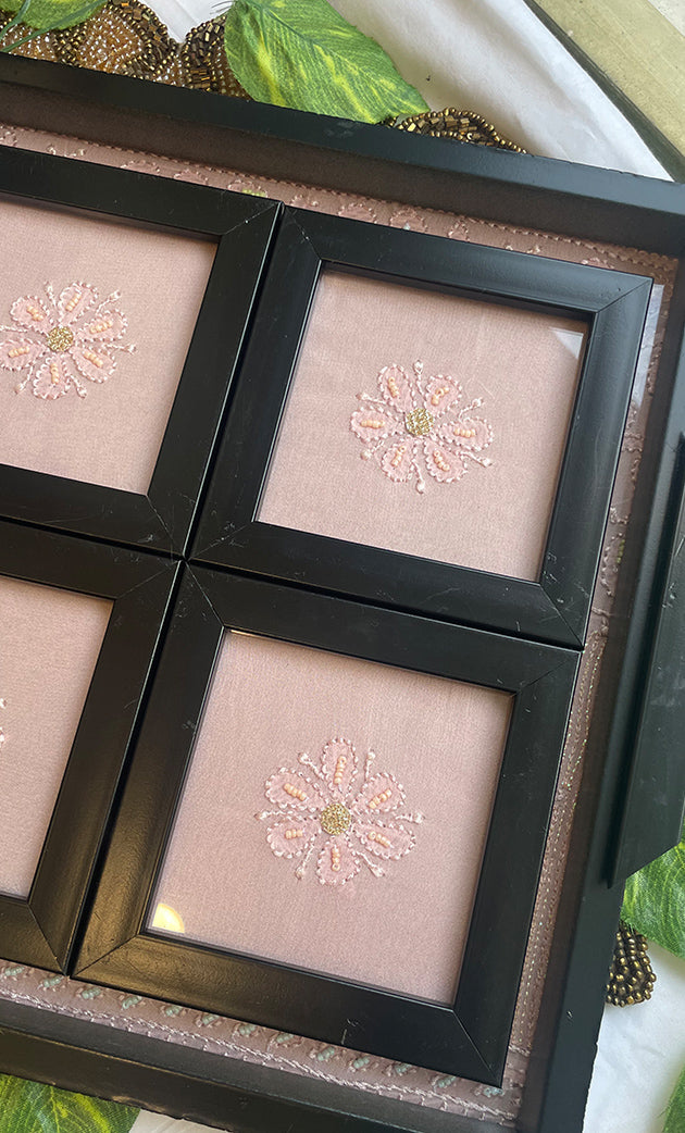 Chikankari Tray with Four Coasters - HONC0269353