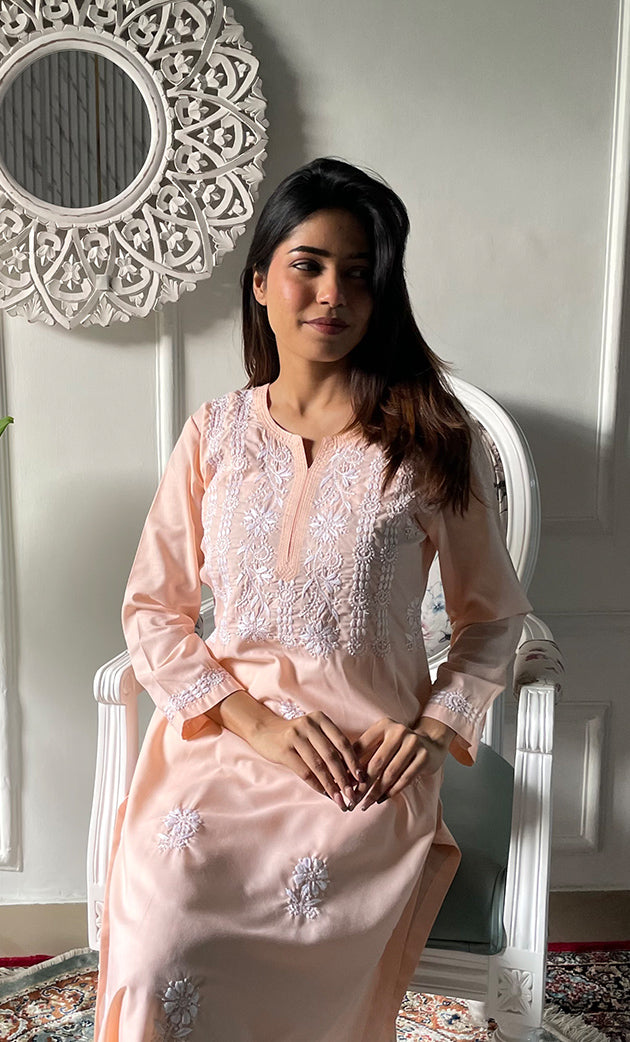 Women's Lucknowi Handcrafted Cotton Chikankari Kurti - HONC0330751