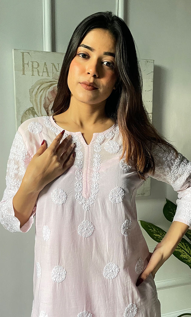 Women's Lucknowi Handcrafted Cotton Chikankari Long Kurti - HONC0325932