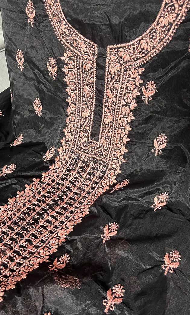 Charvi Women's Lakhnavi Handcrafted Organza Chikankari Unstitched Kurti Fabric - HONC0336183