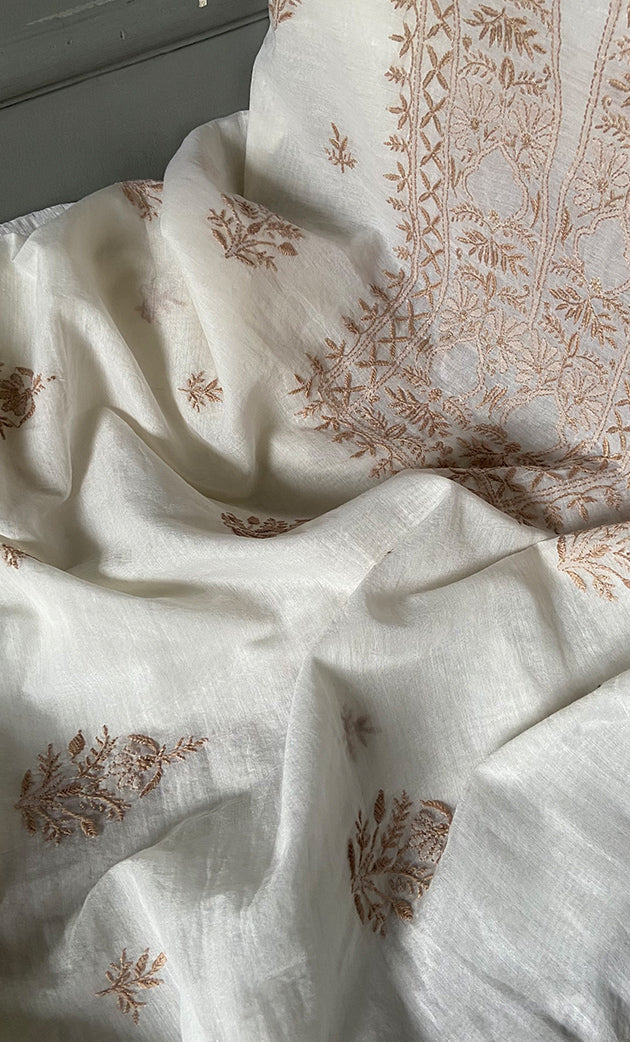 Women's Lakhnavi Handcrafted Mul Chanderi Unstitched Kurta And Dupatta Set- HONC0311230