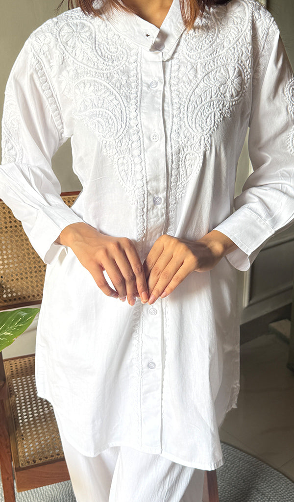 Women's Lakhnavi Handcrafted Cotton Chikankari Kurta And Pant Set - HONC0295962