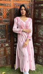 Load image into Gallery viewer, Women&#39;s Lucknowi Handcrafted Modal Cotton Chikankari Kurti - HONC0232108
