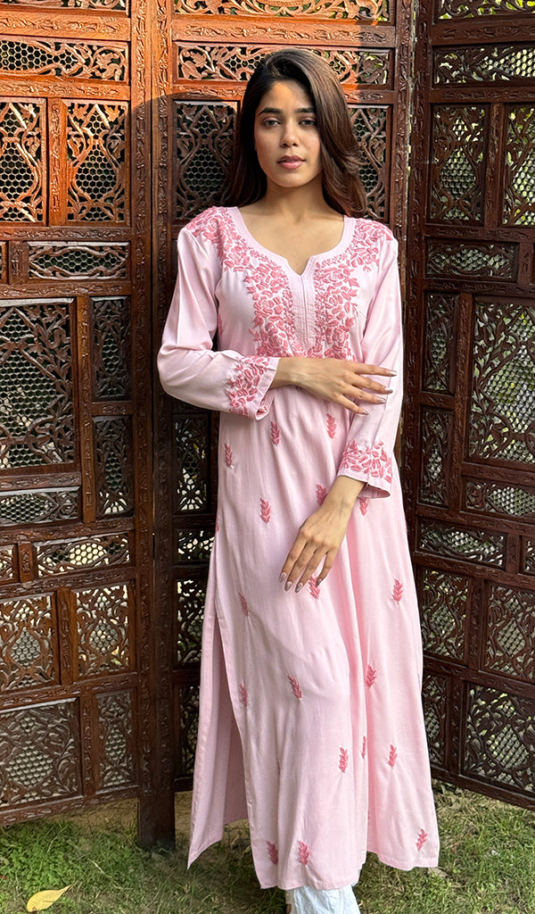 Women's Lucknowi Handcrafted Modal Cotton Chikankari Kurti - HONC0232108