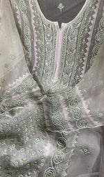 Load image into Gallery viewer, Women's Lucknowi Handcrafted Pure Organza Silk Chikankari Semi- stitched Kurta Dupatta Set- HONC0363193