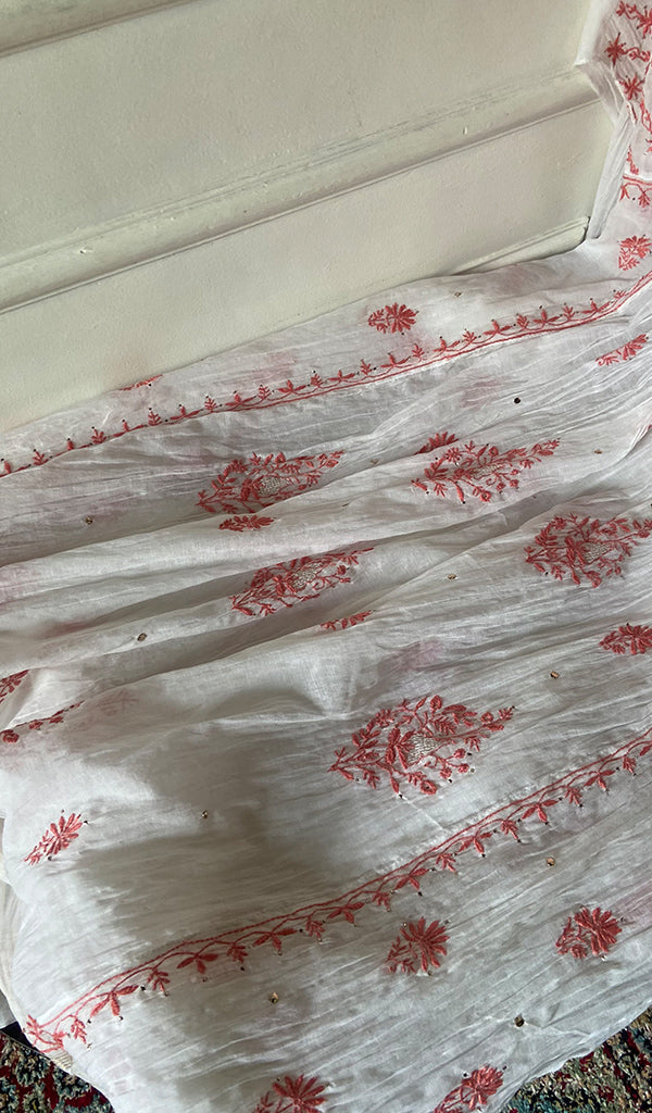 Haviya Women's Lakhnavi Handcrafted Mul Chanderi Semi - Stitchd Kurta And Dupatta Set - HONC0322121
