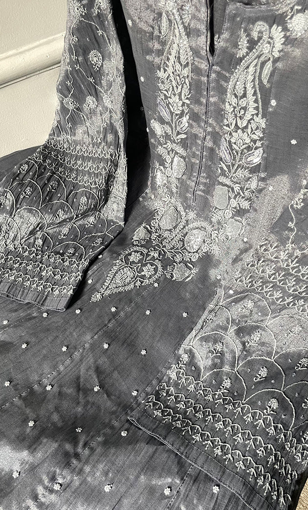 Women's Lakhnavi Handcrafted Tissue Chanderi Semi-Stitched Anarkali And Dupatta Set - HONC0323625