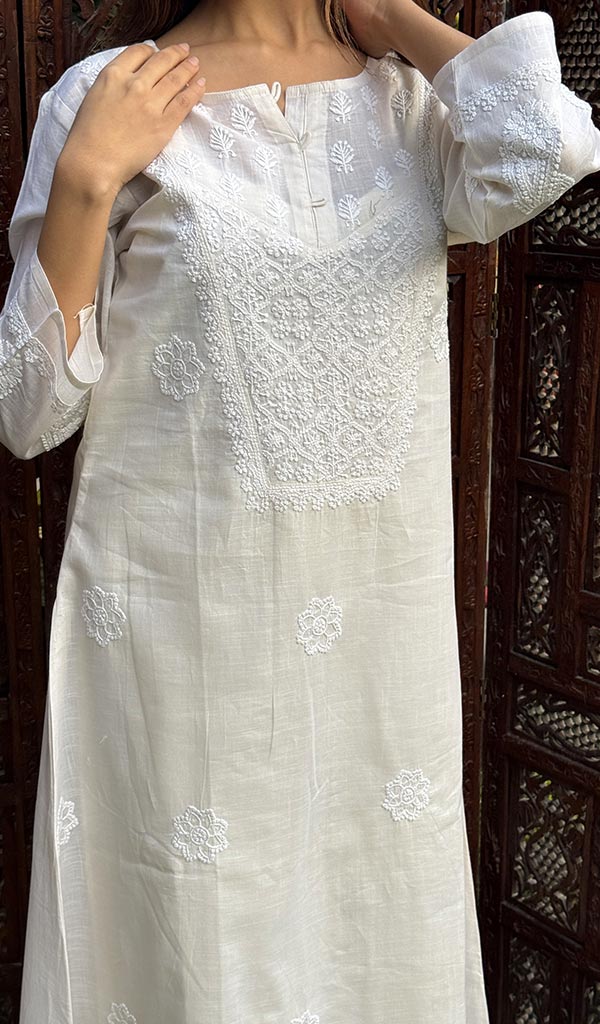 Uzma Women's Lucknowi Handcrafted Cotton Chikankari Kurti - HONC0213270