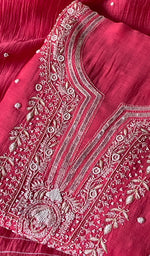 Load image into Gallery viewer, Women's Lakhnavi Handcrafted Mul Chanderi Semi - stitched Kurta And Dupatta Set- HONC0328240