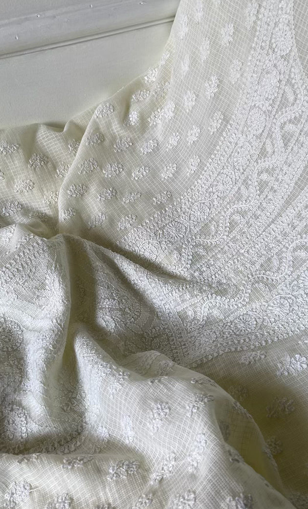 Women's Lucknowi Handcrafted Kota Cotton Chikankari Unstitched Kurta And Dupatta Set - HONC0306630
