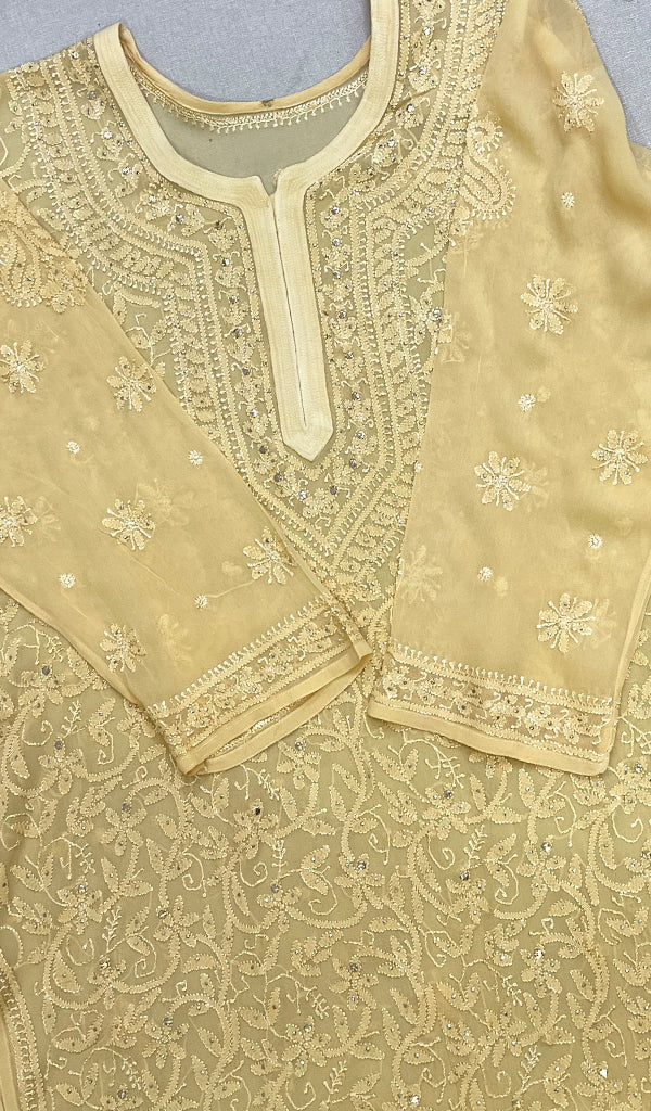 Yusra Women's Lakhnavi Handcrafted Viscose Georgette Chikankari Kurti - HONC0204861