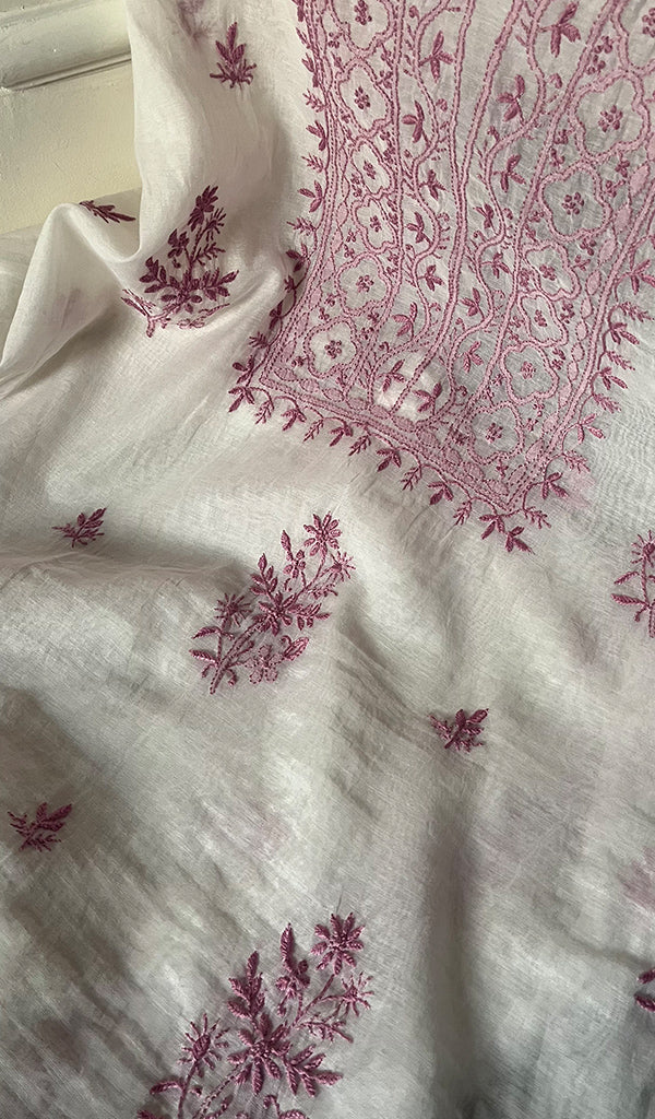 Women's Lakhnavi Handcrafted Mul Chanderi Unstitched Kurta And Dupatta Set - HONC0273055