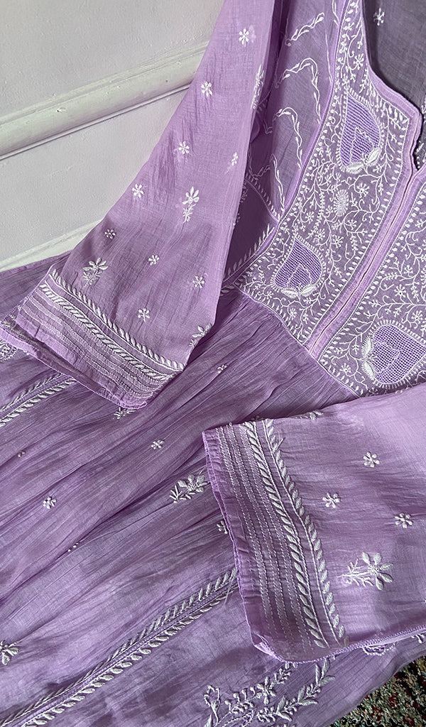 Saziya Women's Lakhnavi Handcrafted Mul Chanderi Semi - Stitched Kurta And Dupatta Set - HONC0333512