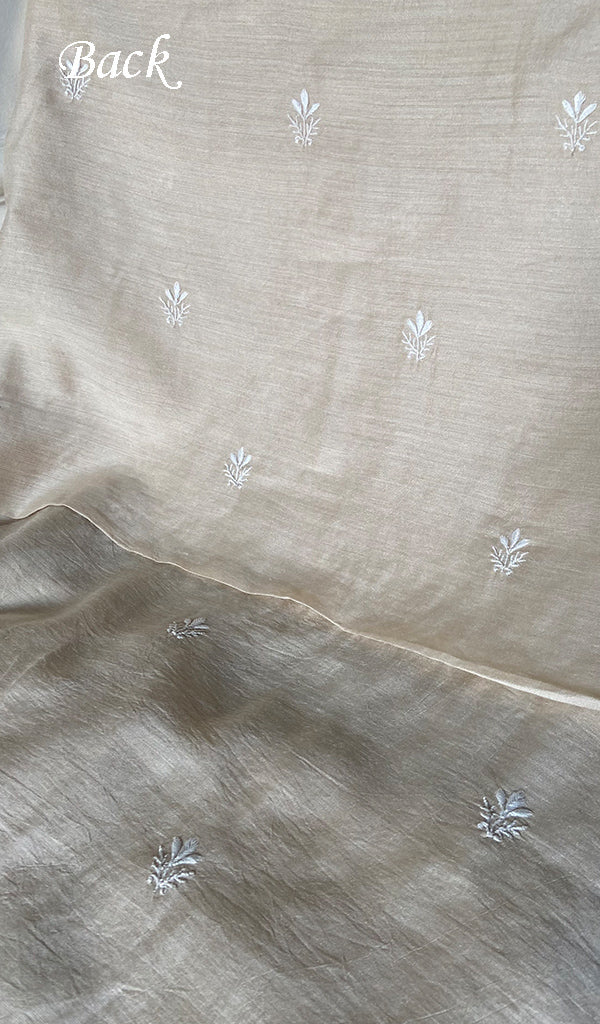 Lucknowi Handcrafted Munga Silk Unstitched Chikankari Unisex Kurta Fabric - HONC0340840