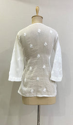 将图像加载到图库查看器中， Women&#39;s Lucknowi Handcrafted Kota Cotton Chikankari Top - HONC0217017
