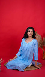 将图像加载到图库查看器中， Aleena Women&#39;s Lucknowi Handcrafted Muslin Chikankari Kurti - HONC0209081
