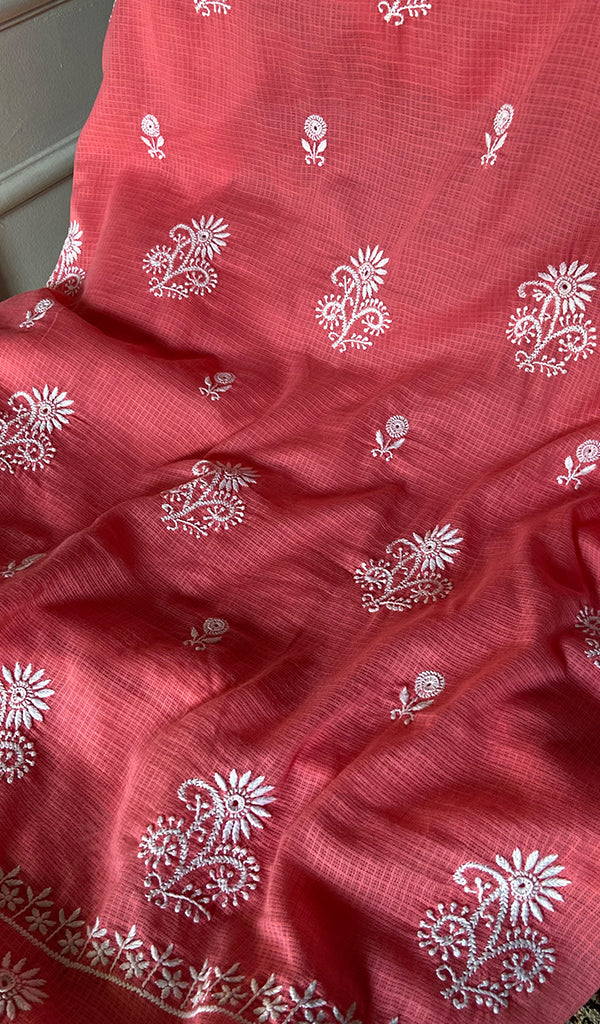 ‹› Women's Lucknowi Handcrafted Kota Cotton Chikankari Unstitched Kurta And Dupatta Set - HONC0340092