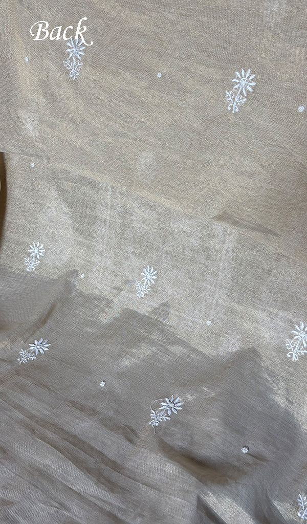 Women's Lakhnavi Handcrafted Tissue Chanderi Unstitched Chikankari Kurta And Dupatta Set - HONC0347897