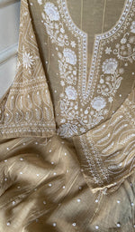 Load image into Gallery viewer, Basma Women's Lucknowi Handcrafted Mul Chanderi Semi - stitched Chikankari Anarkali Full Set - HONC0355632
