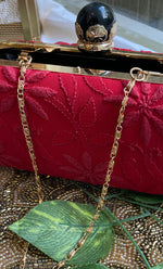 将图像加载到图库查看器中， Red Chikankari Embroidered Clutch with Black Stone Knob - HONC0232410

