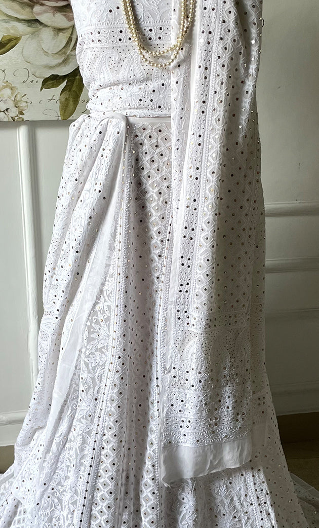 Women's Lakhnavi Handcrafted Bridal Viscose Georgette Chikankari Lehenga Set - HONC0288657