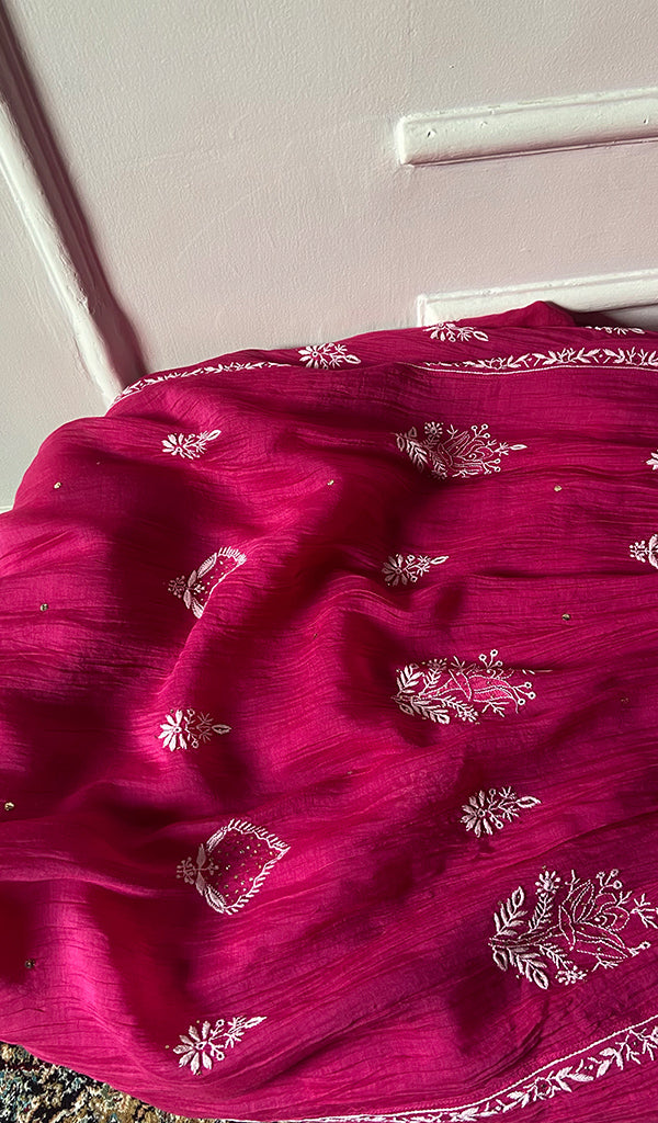 Women's Lakhnavi Handcrafted Mul Chanderi Semi - Stitched Angrakha And Dupatta Set - HONC0326284